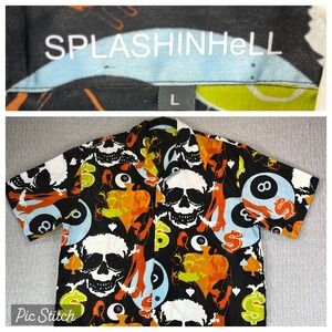 Splashinhell Skull strip club Skater Shirt L stripper Short‎ Sleeve Button Up